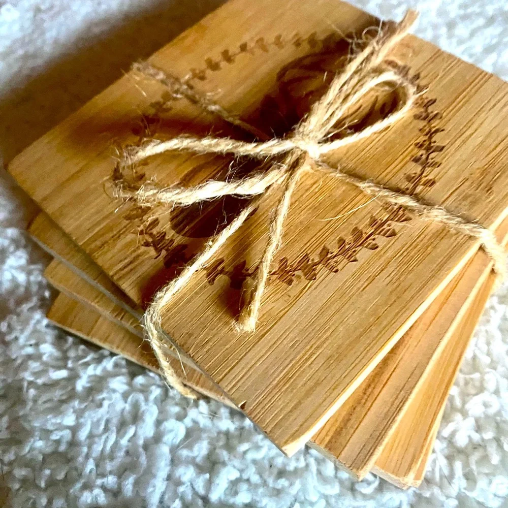 Crate & Barrel Farmhouse Style Deer Head Maplewood Coasters (Set of 4).